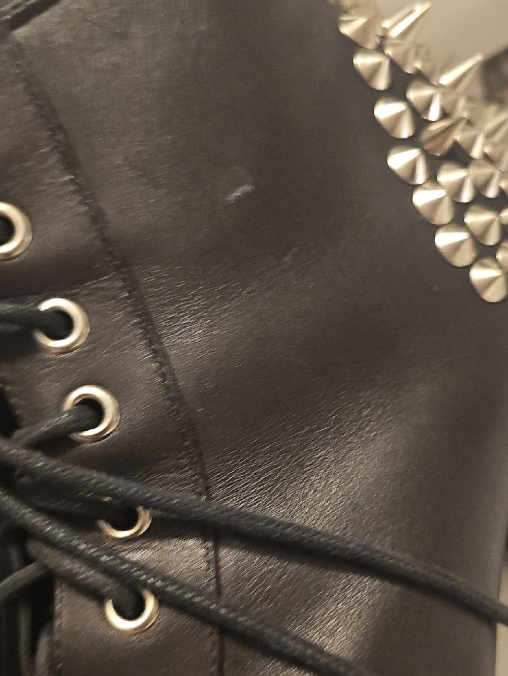 Jeffrey Campbell Black Lace-Up Platform Boots with Silver Spikes - Picture 14 of 16